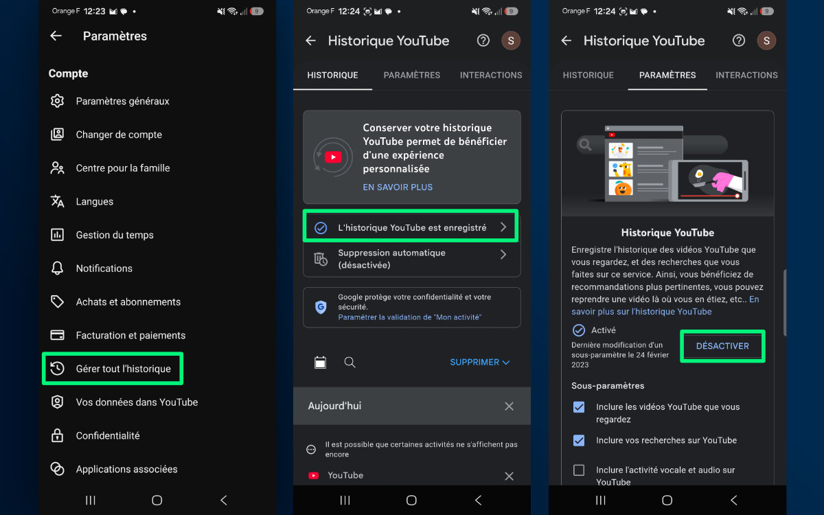 tuto youtube désactiver historique