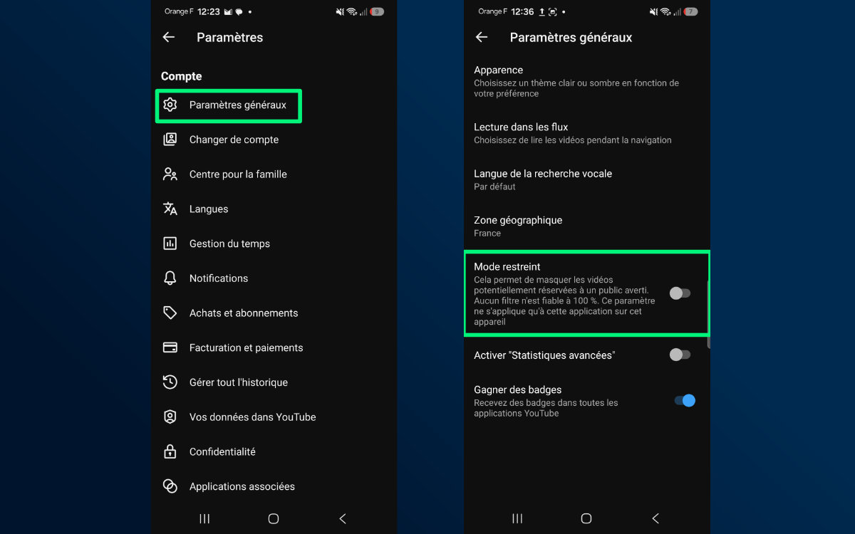tuto youtube mode restreint