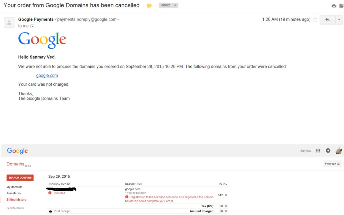 Google.com Sanmay Ved propriétaire 12 dollars 1 minute 4