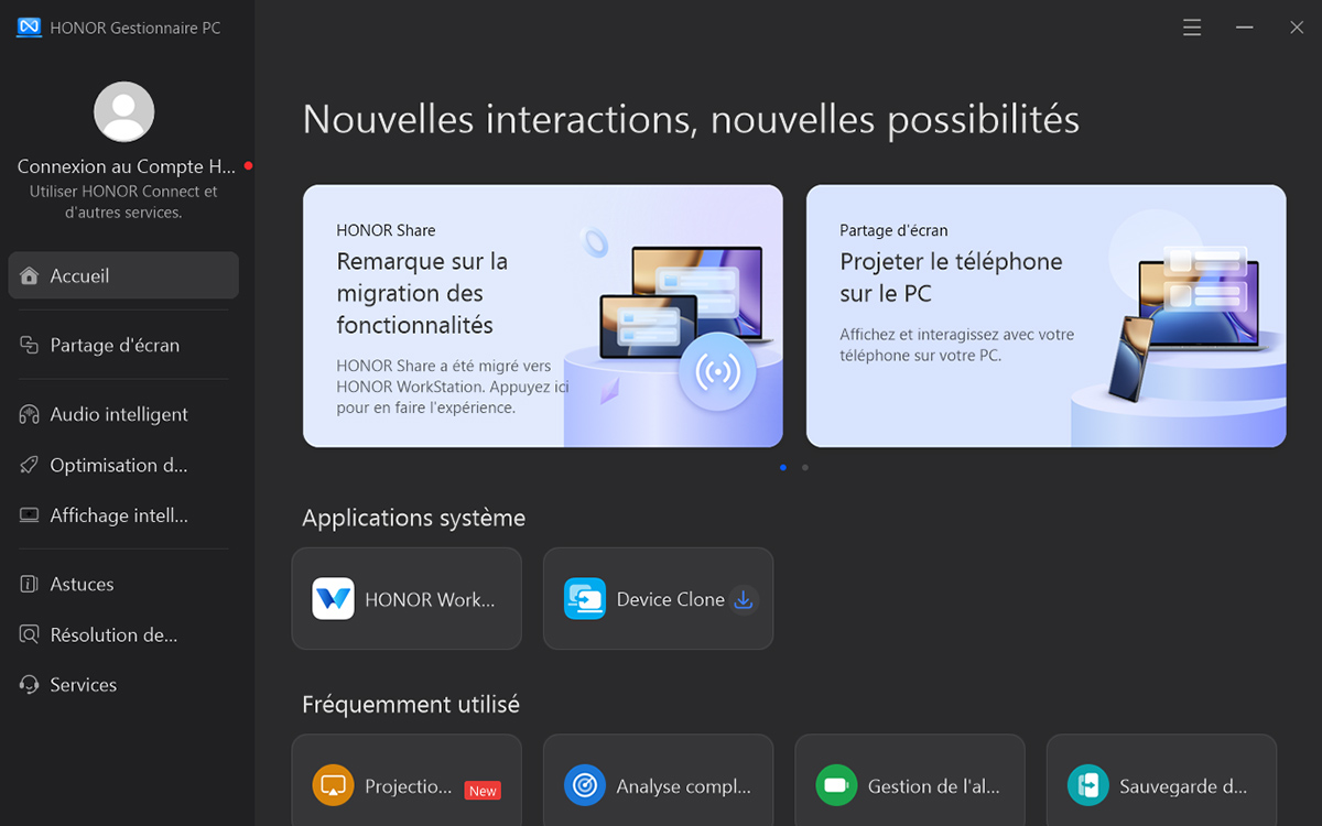 Honor Magicbook 16 interface gestionnaire pc