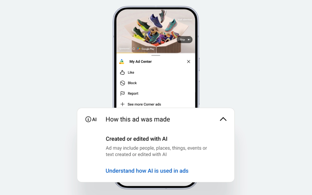 Le label indiquant qu'une publicité Google a été créée ou modifier à l'aide de l'IA