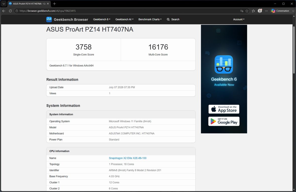 ProArt PZ14 - Geekbench