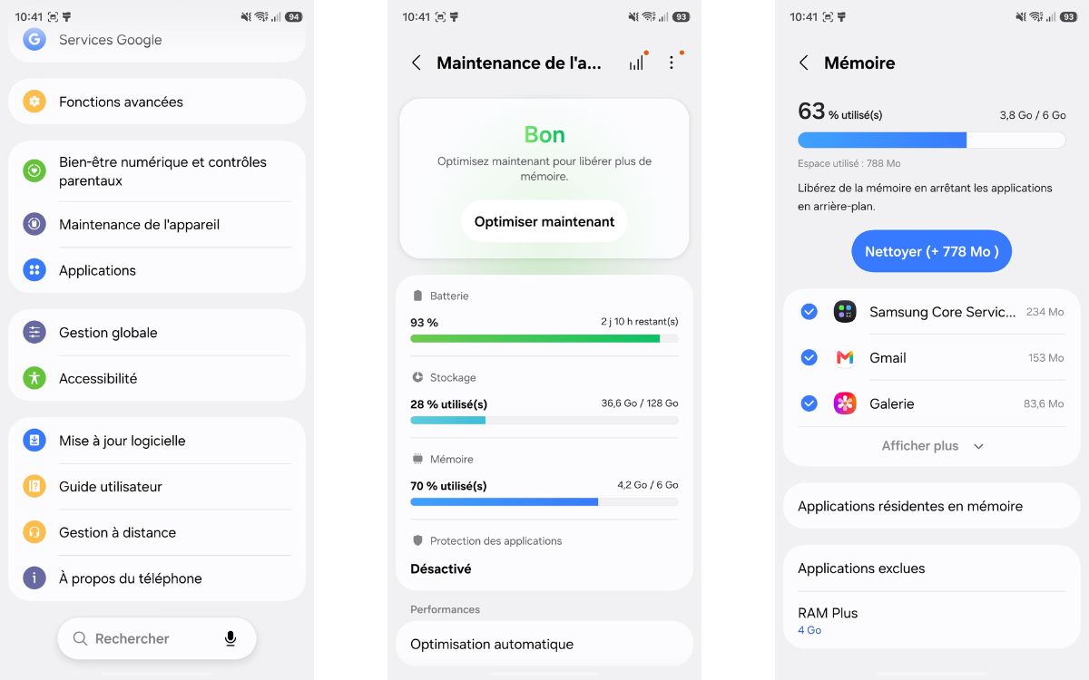 Samsung Galaxy One UI batterie astuce RAM Plus