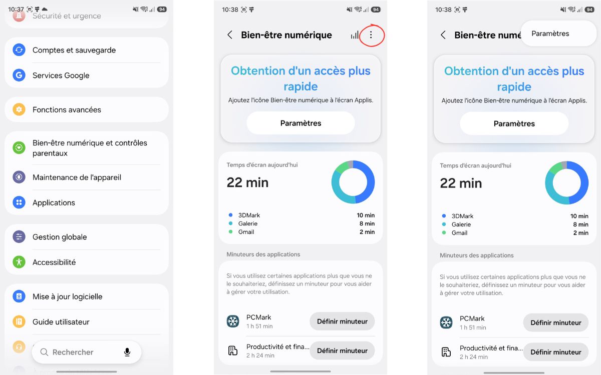 Samsung Galaxy One UI batterie astuce bien-être numérique