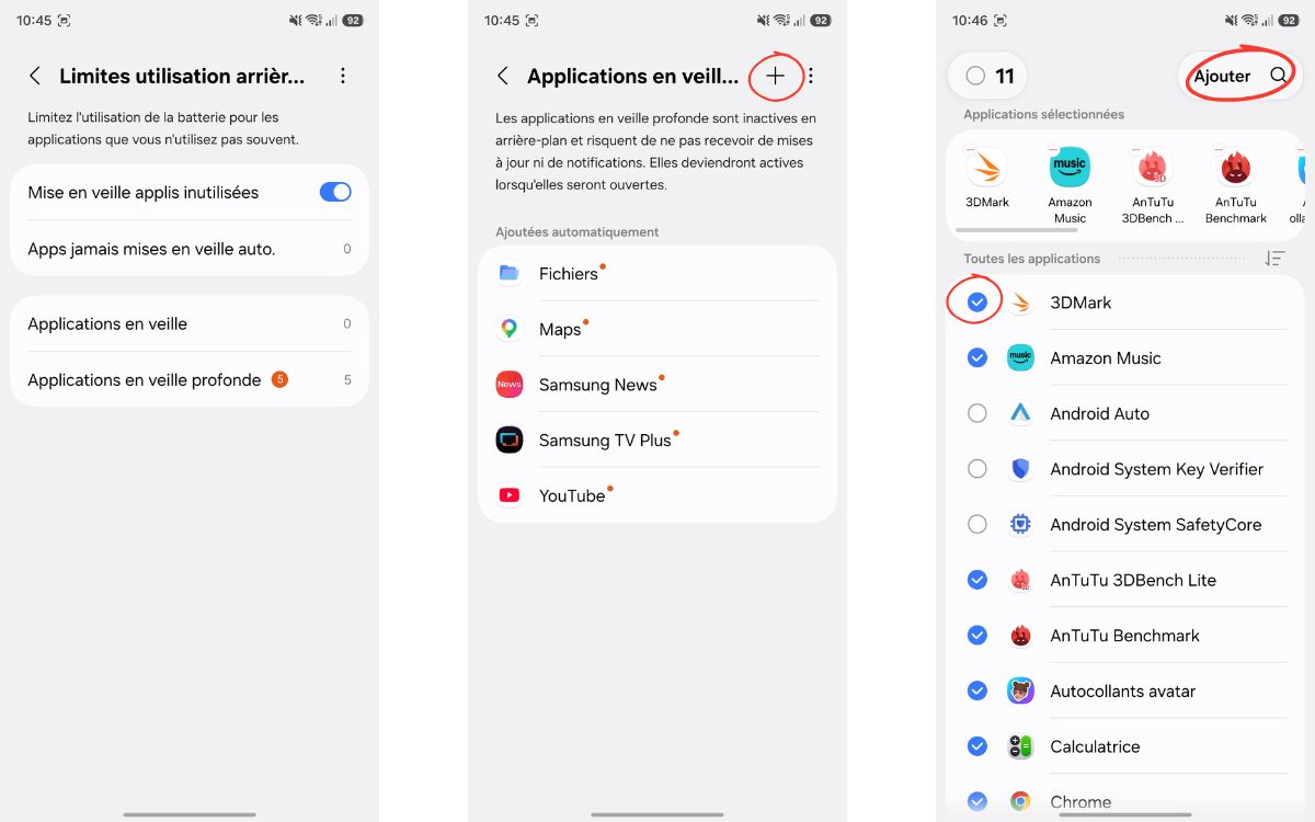 Samsung Galaxy One UI batterie astuce limites utilisation arrière-plan veille profonde