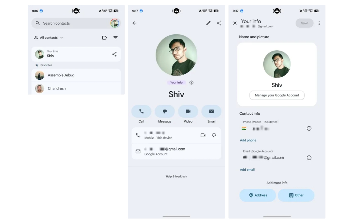 Tap to Share vos infos section Google Contacts