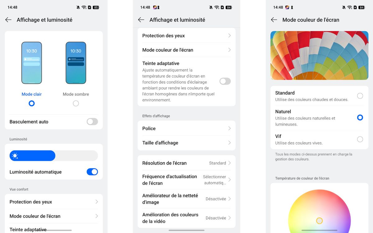 Test Oppo Reno16 Pro écran colorimétrie luminosité