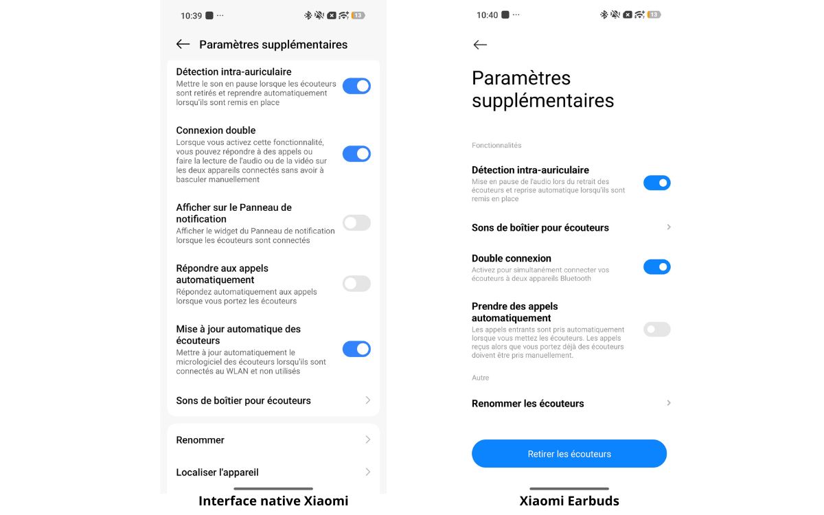 Xiaomi Buds 6 comparaison interface native et Earbuds 2