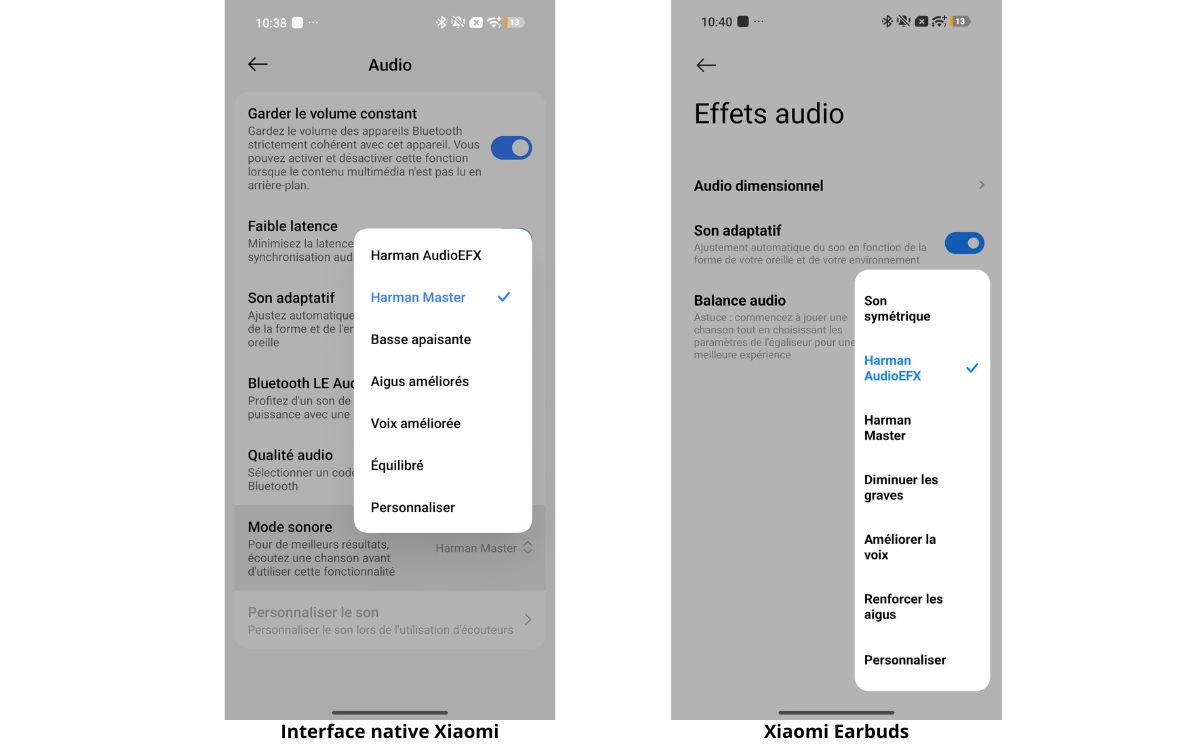 Xiaomi Buds 6 comparaison interface native et Earbuds