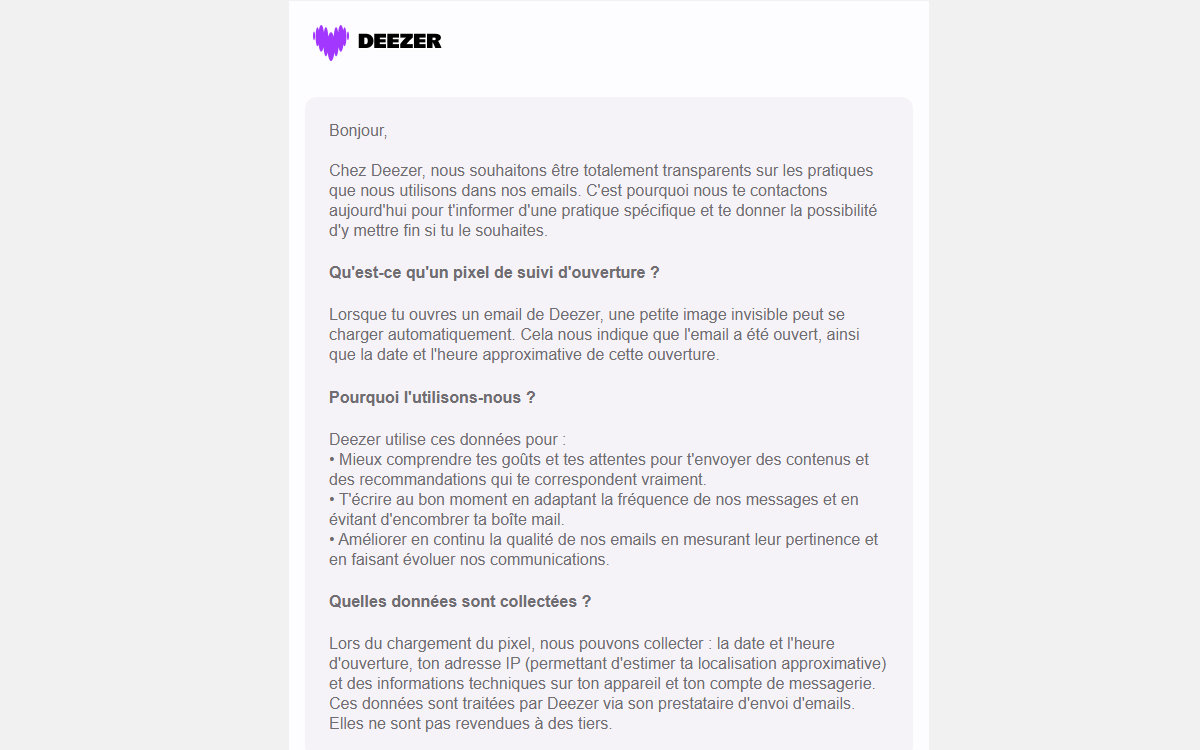 mail deezer pixel espion