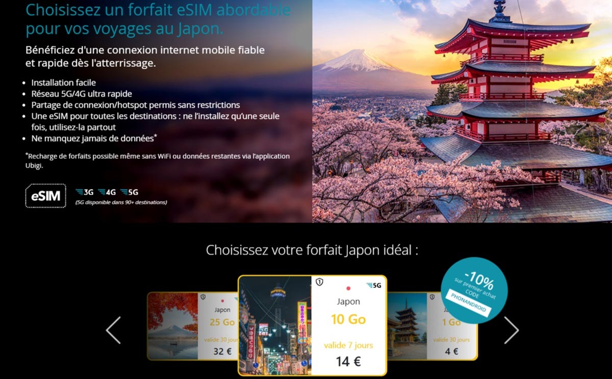 Forfait eSIM Ubigi Japon