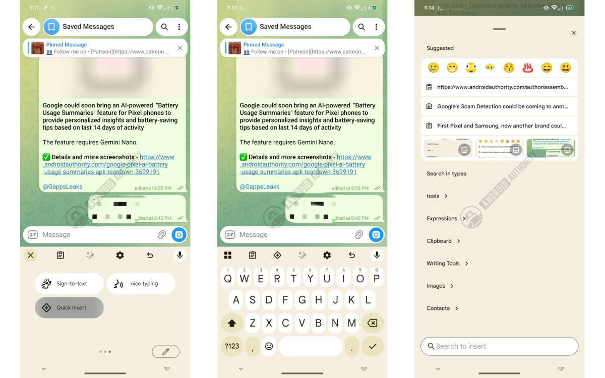 L'option « Insertion Rapide » dans Gboard