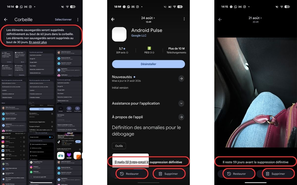 Google Photos conservation photos supprimées