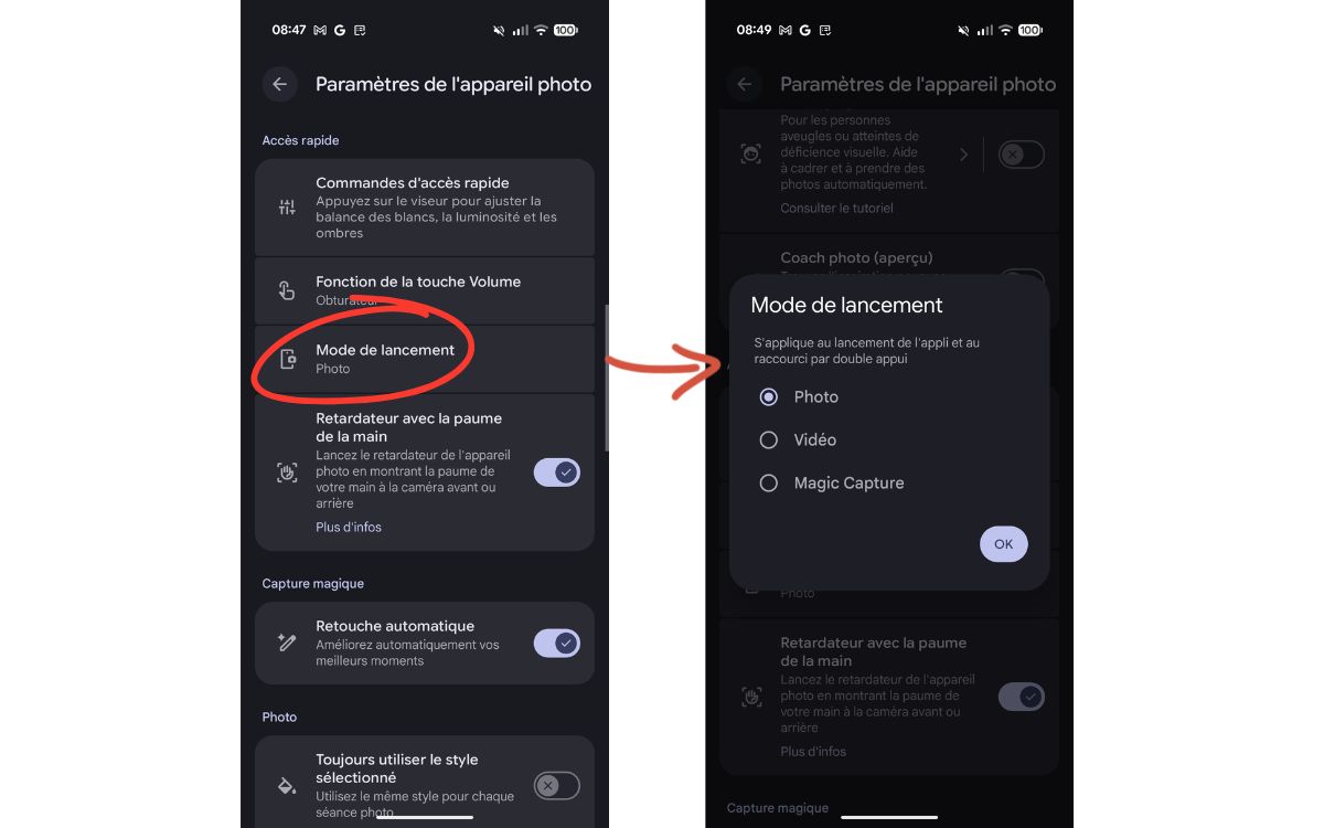 Google Pixel Appareil Photo Mode de lancement