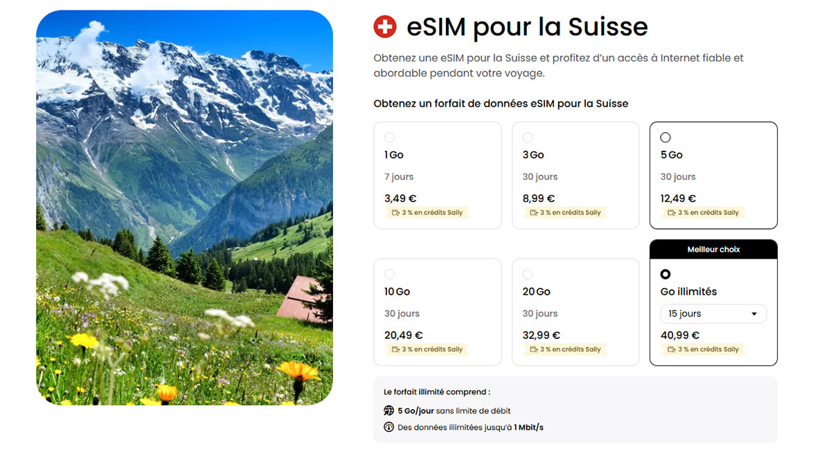Meilleures forfait eSIM Saily pour la Suisse