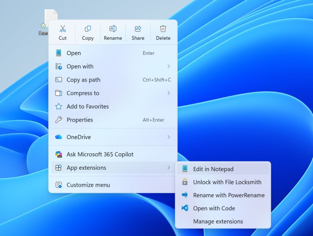 Windows 11 menu contextuel