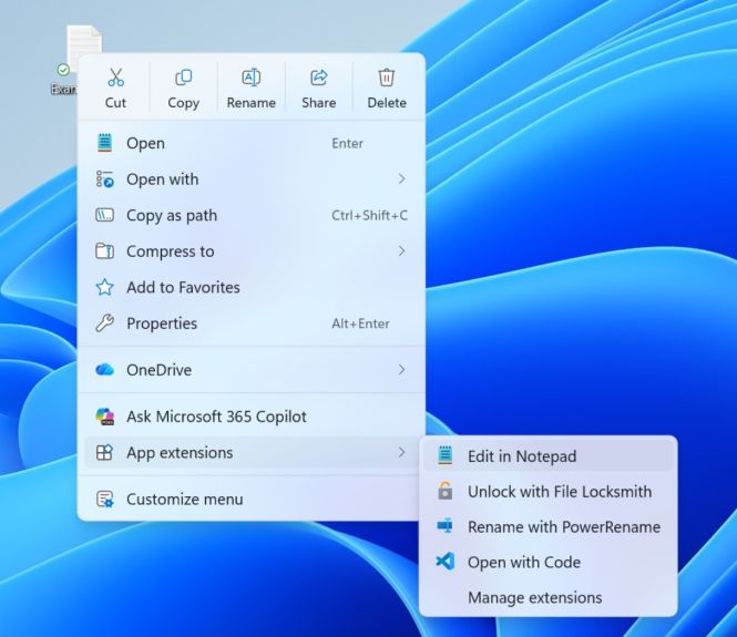 Windows 11 menu contextuel