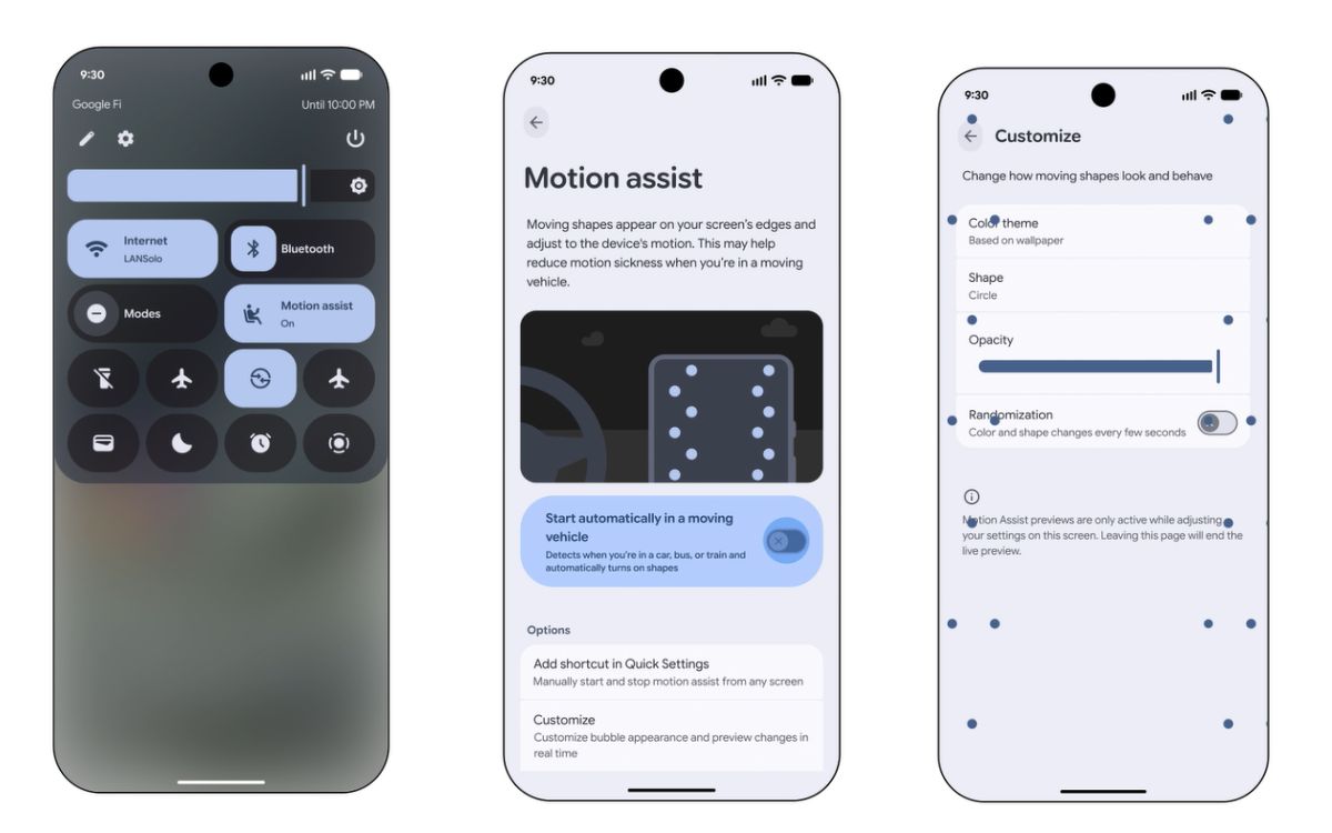 Android Drop Motion Assist mal des transports