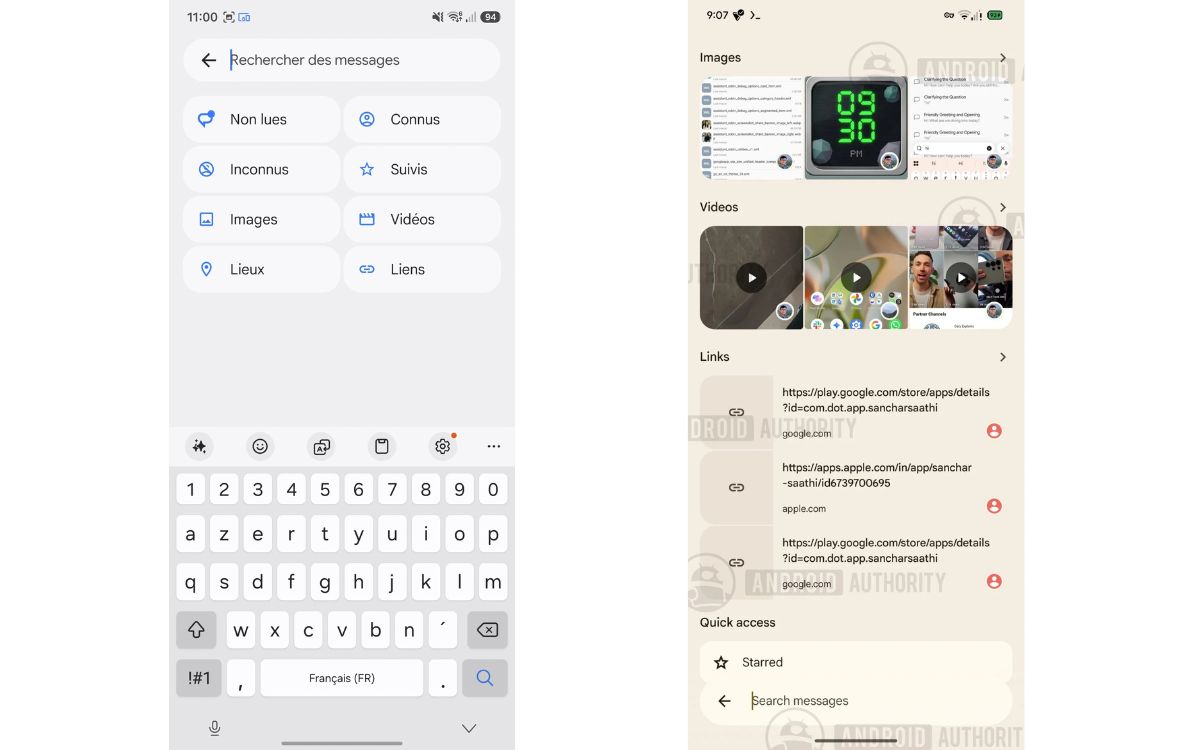 Google Messages refonte interface Recherche 2