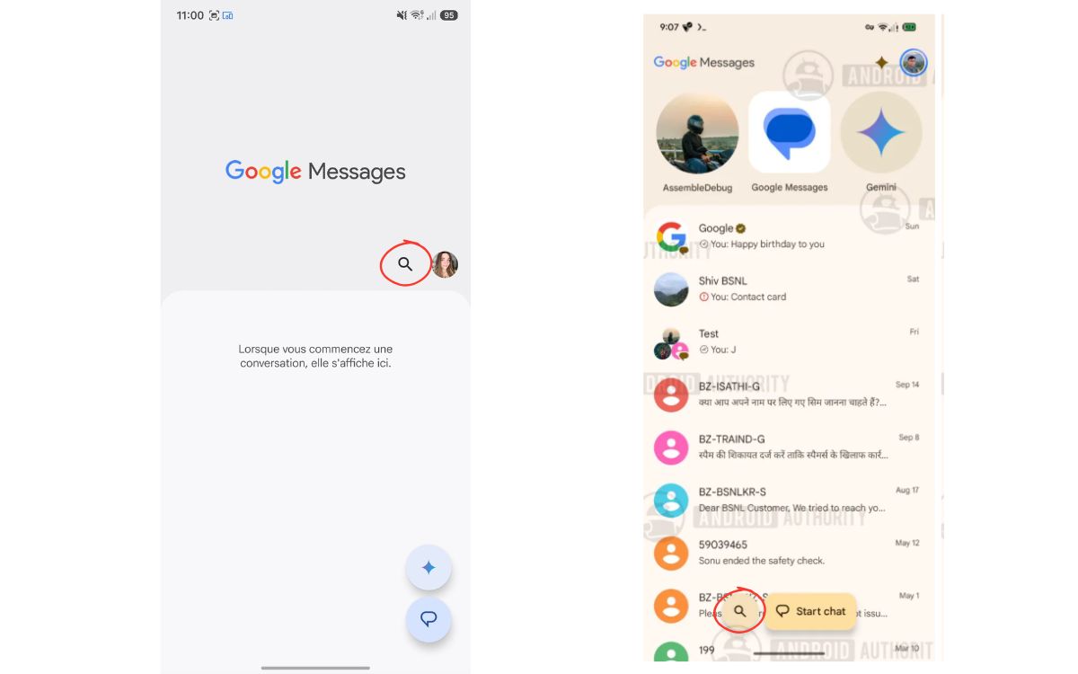 Google Messages refonte interface Recherche 3