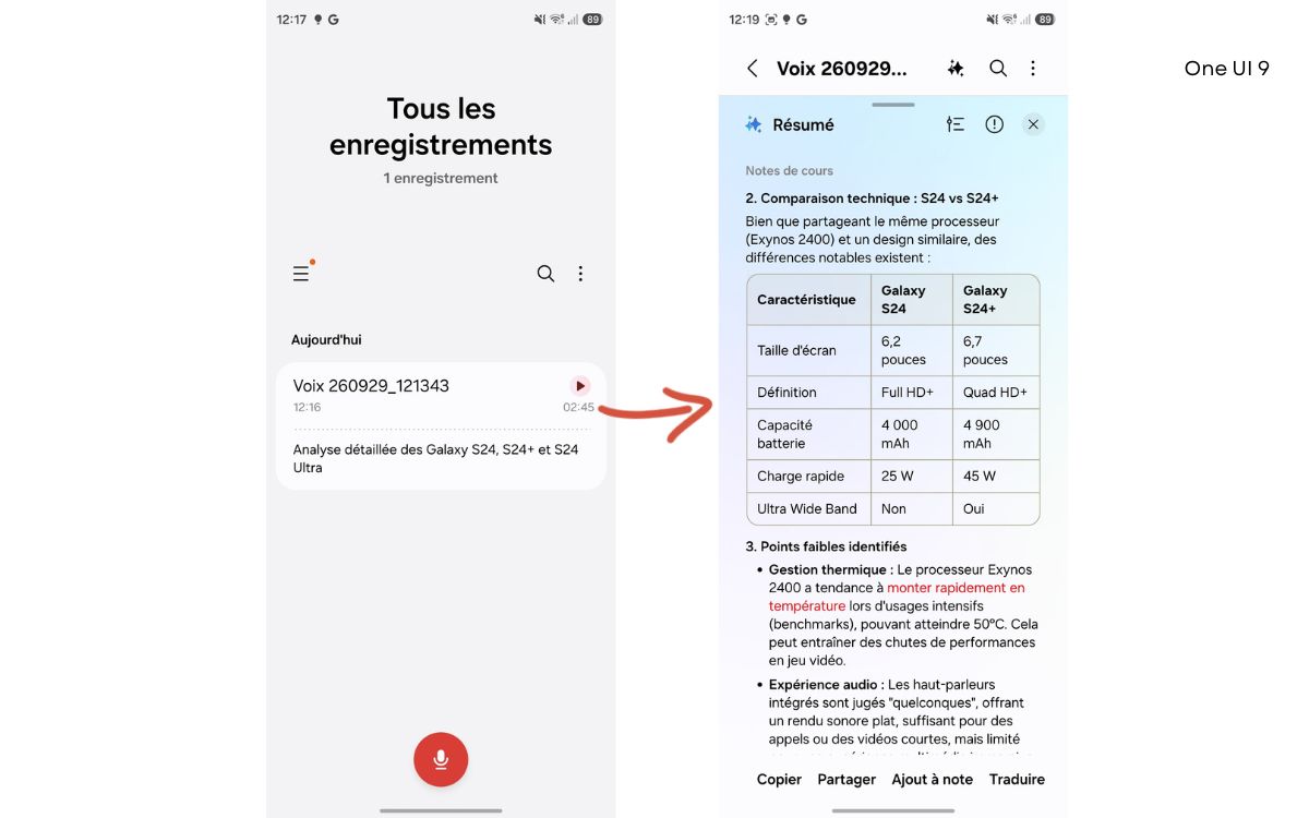 One UI 8.5 VS One UI 9 Enregistreur vocal