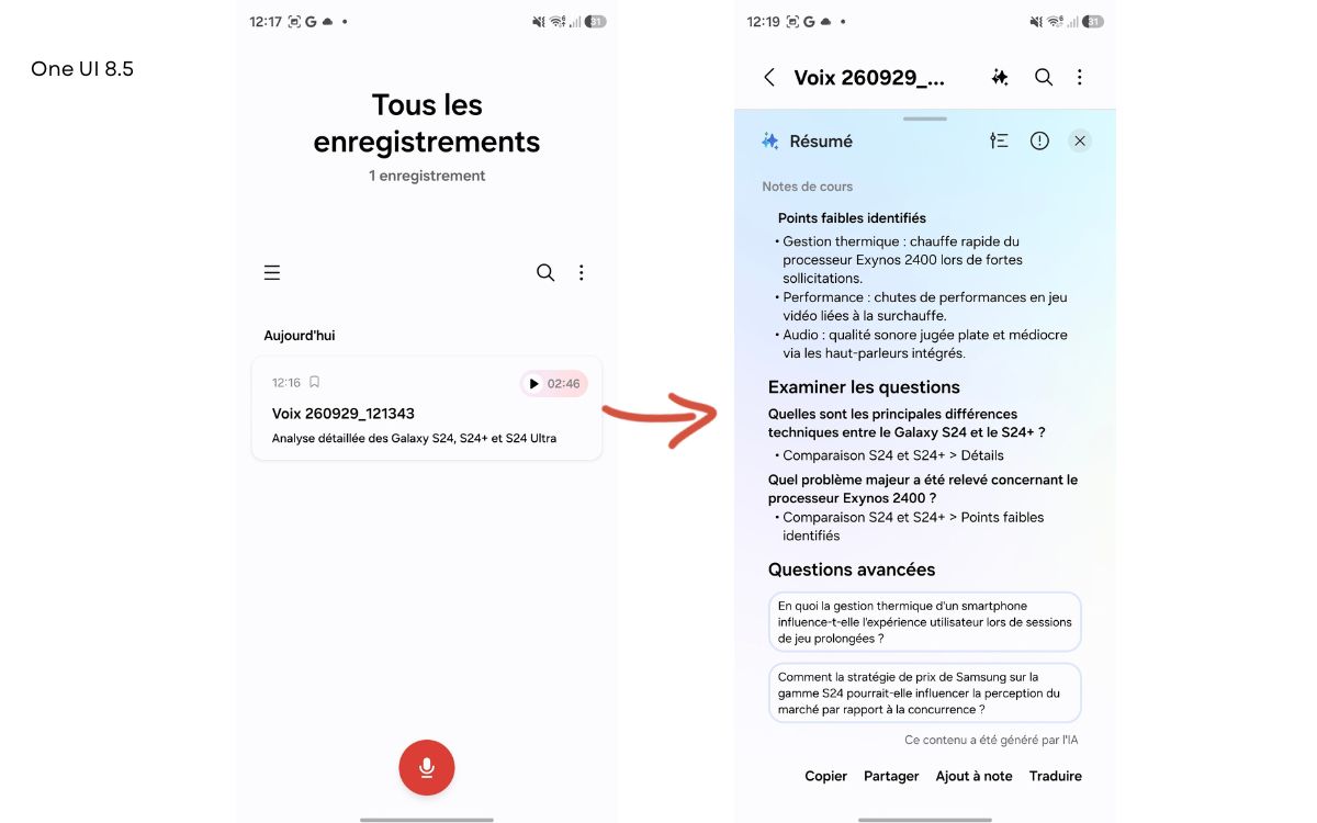 One UI 8.5 VS One UI 9 Enregistreur vocal
