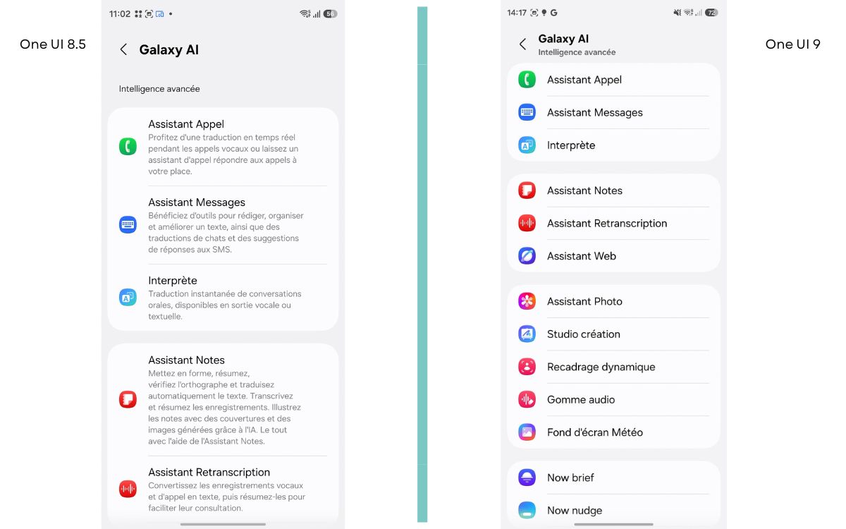 One UI 8.5 VS One UI 9 Page Galaxy AI