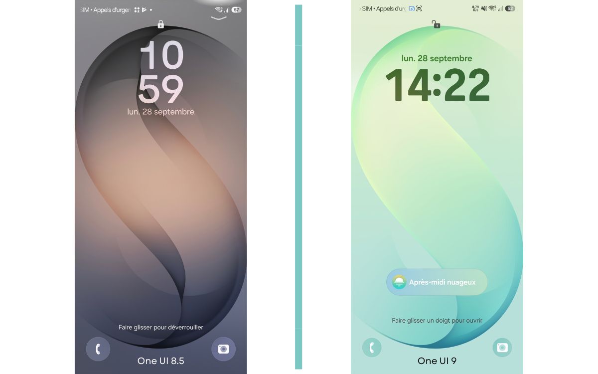 One UI 8.5 VS One UI 9 heure écran de verrouillage