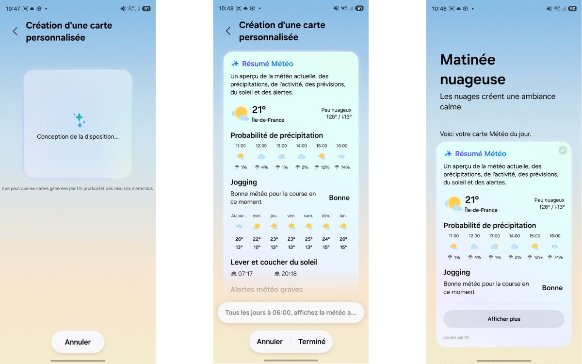 One UI 9 Samsung Galaxy S25 Galaxy AI Cartes personnalisées Now brief 2