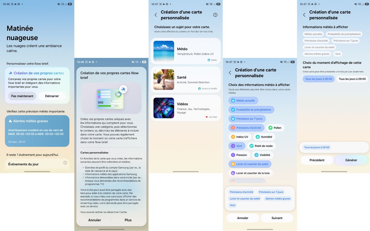 One UI 9 Samsung Galaxy S25 Galaxy AI Cartes personnalisées Now brief