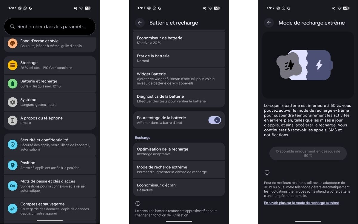 Google Pixel 11 Mode de recharge extrême