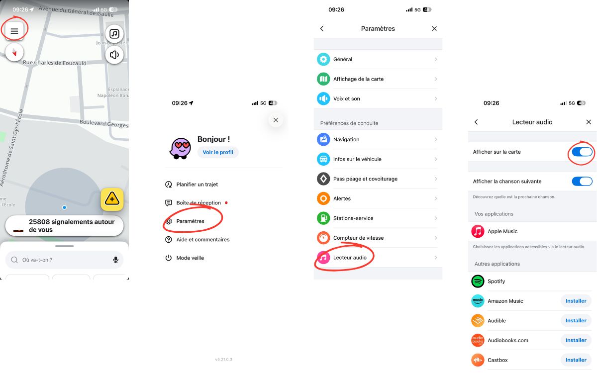 Waze lecteur audio intégré