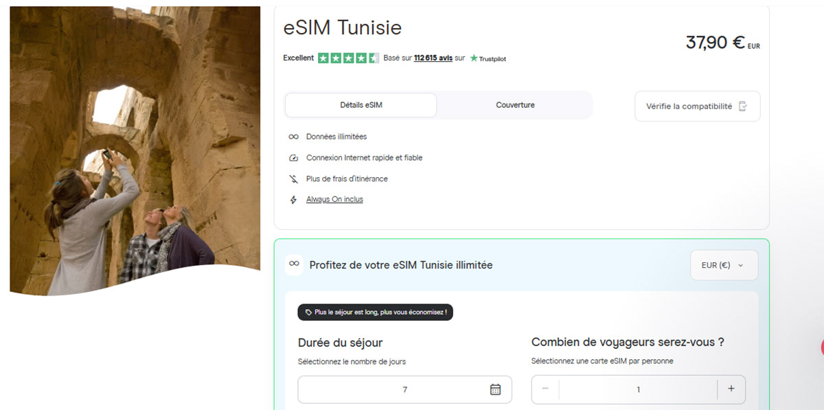 Forfait eSIM Tunisie Holafly