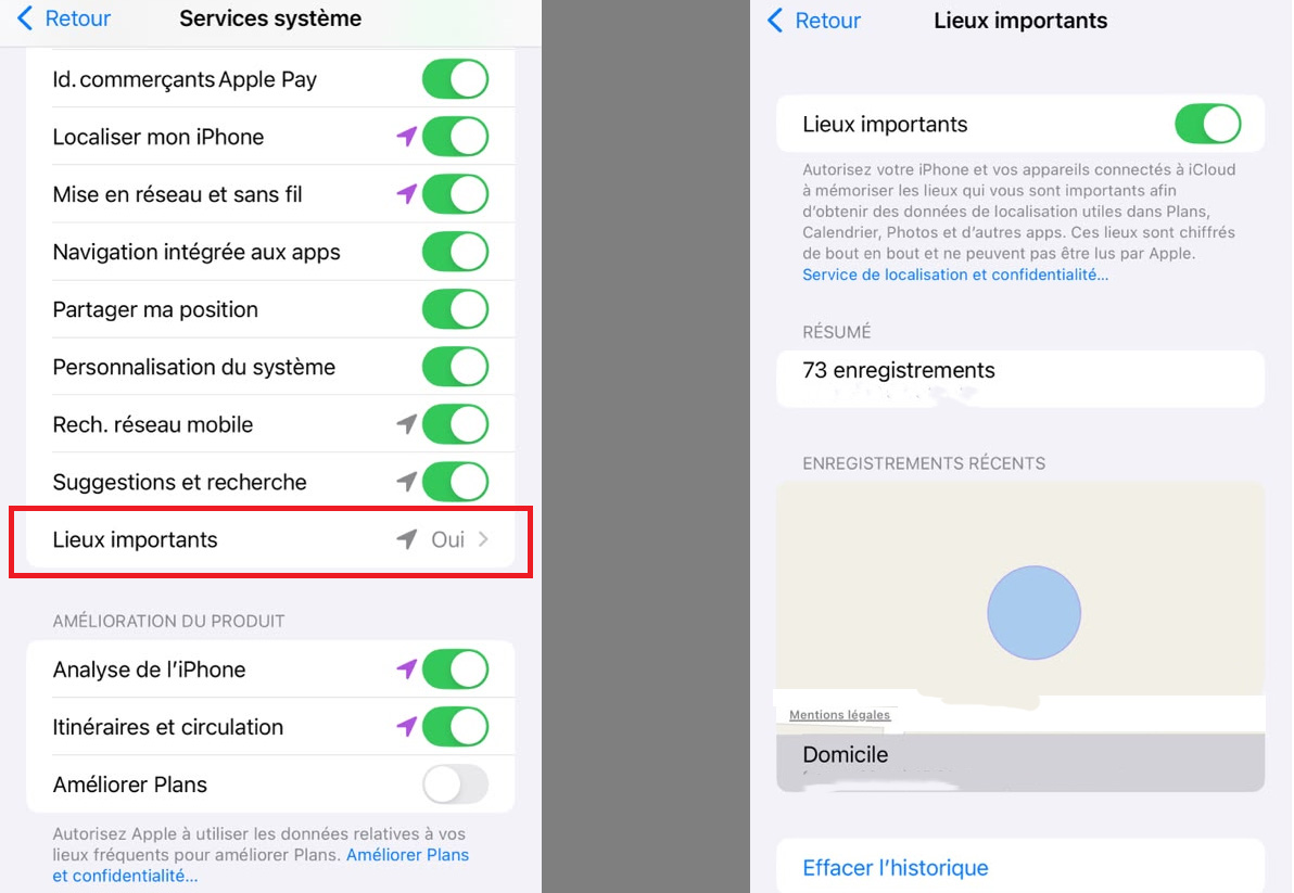 Lieux importants iPhone