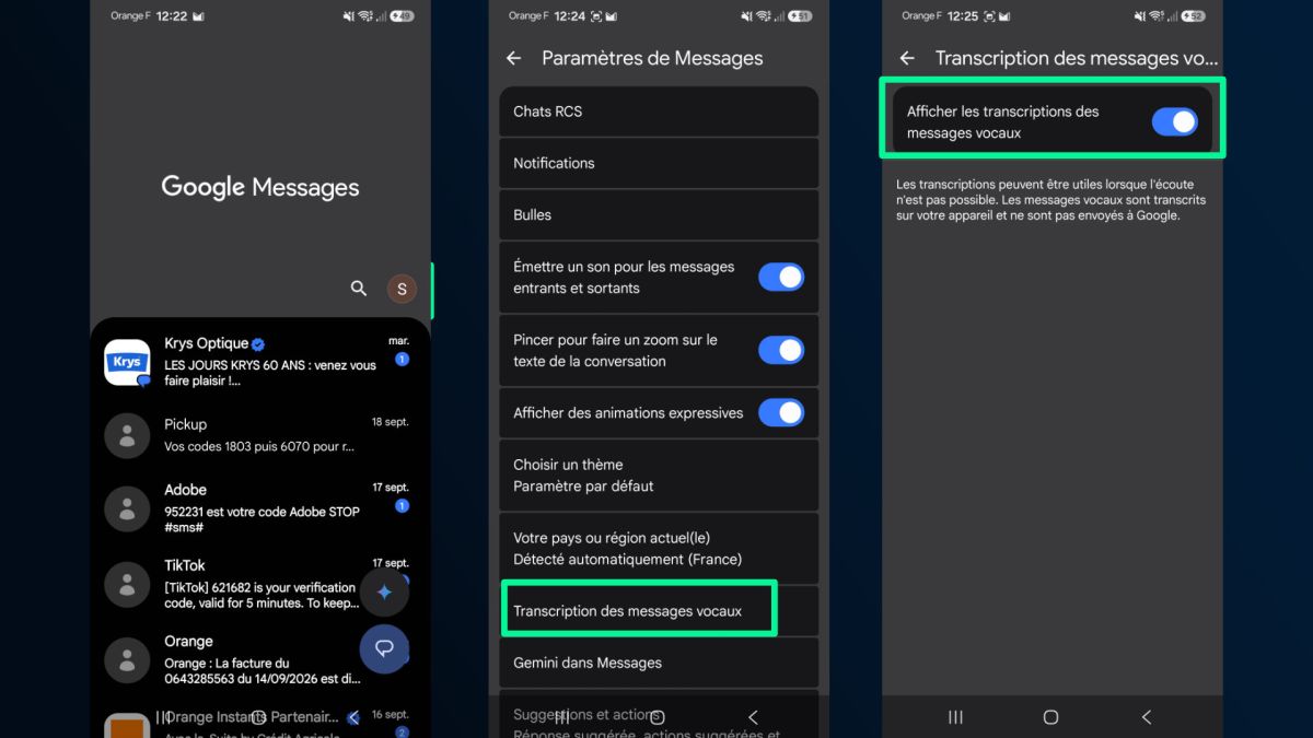 tuto google messages transcription messages vocaux