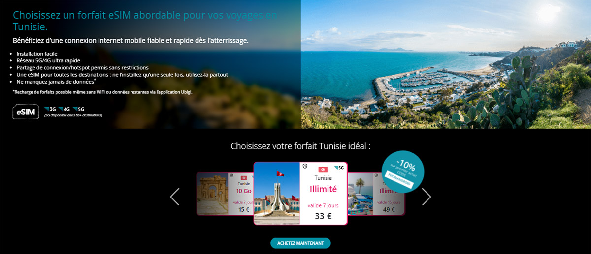 eSIM Ubigi pour la Tunisie