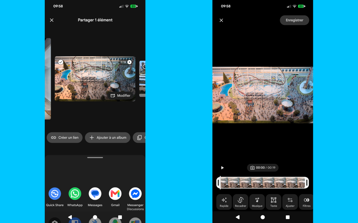 Le raccourci vers l'édition vidéo se trouve directement dans l'interface de partage