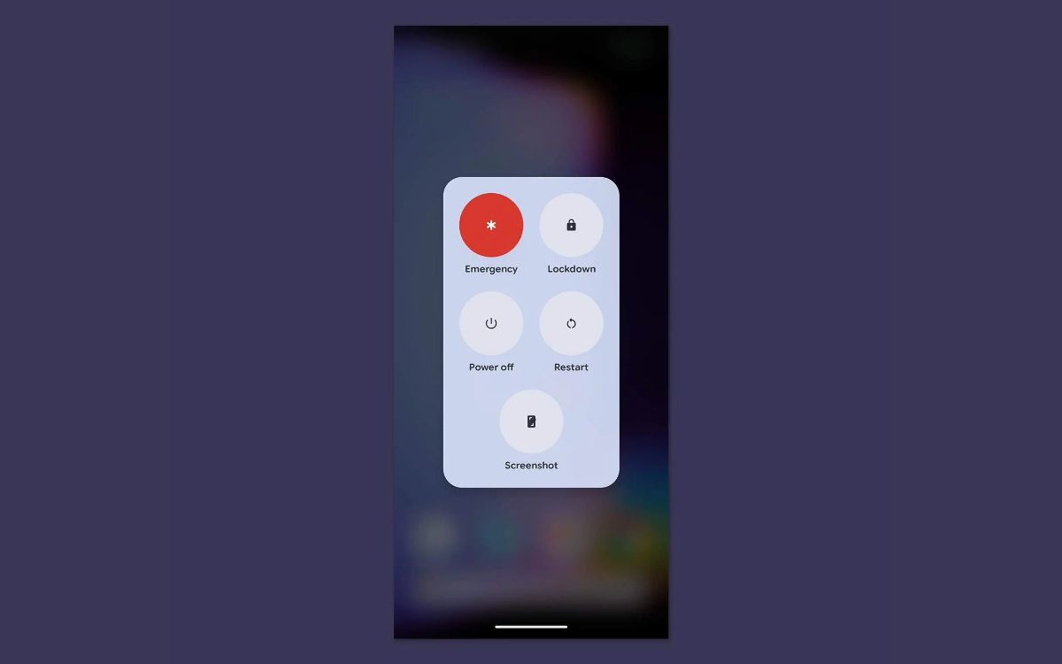 Capture d'écran raccourci menu alimentation Android 17