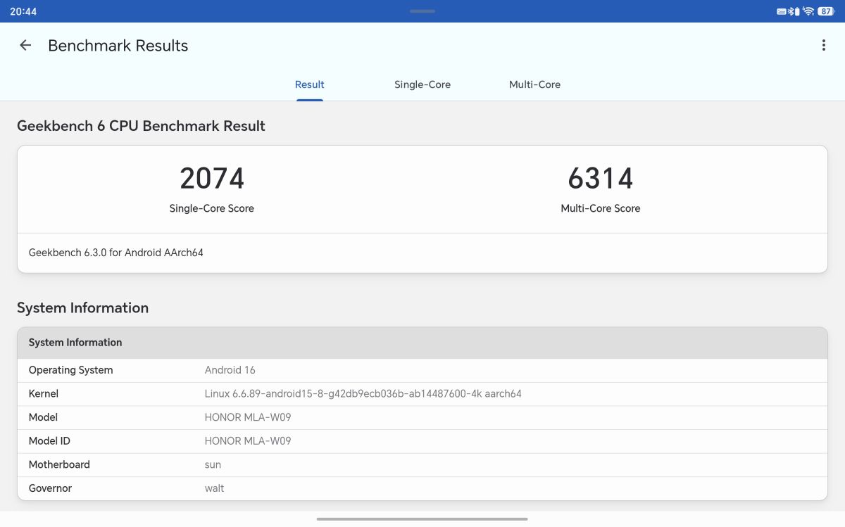 honor pad 20 pro geekbench