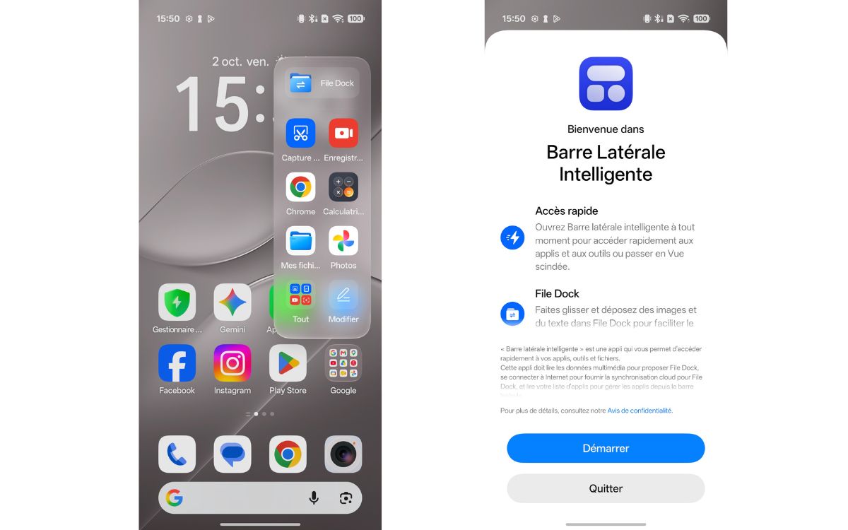 Test Oppo Find X10 barre latérale intelligente
