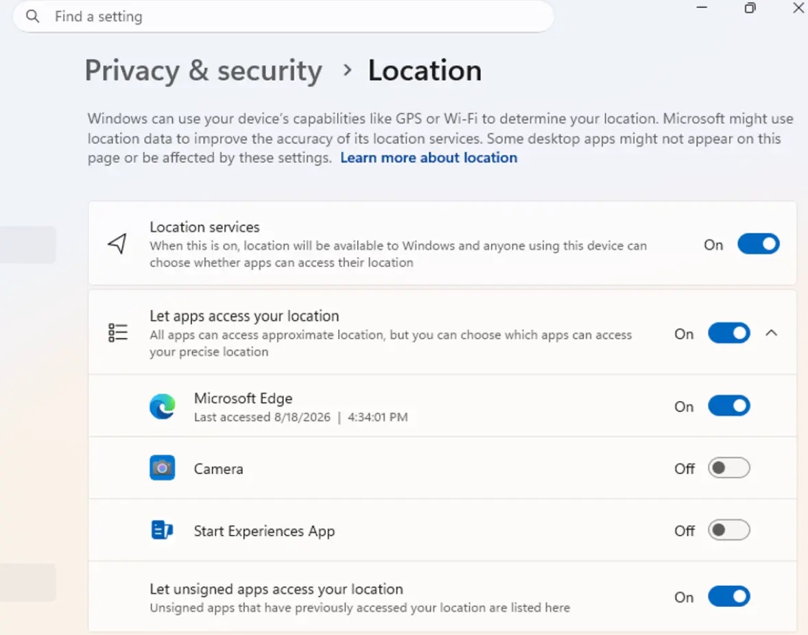 Autorisations d'access Windows 11